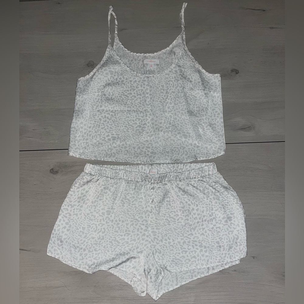 White and Gray Leopard Print Pajama Set